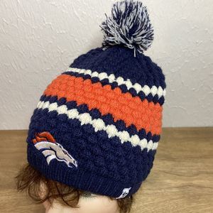 Denver Broncos NFL ’47 Womens Kendall Knit Beanie With Pom Pom Blue Orange EUC
